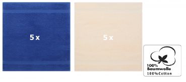 Betz 10 Stück Seiftücher PREMIUM 100% Baumwolle Seiflappen Set 30x30 cm Farbe royalblau und beige