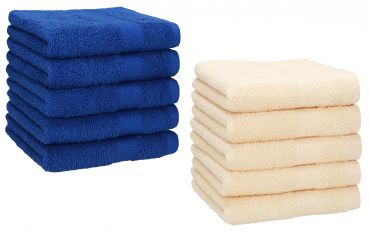 Betz 10 Piece Towel Set PREMIUM 100% Cotton 10 Face Cloths Colour: royal blue & beige