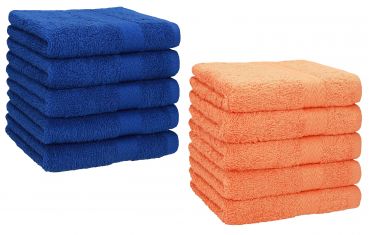 Betz 10 Piece Towel Set PREMIUM 100% Cotton 10 Face Cloths Colour: royal blue & orange