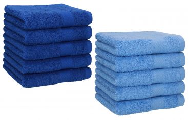 Betz Paquete de 10 toallas faciales PREMIUM 30x30cm 100% algodón azul y azul claro