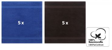 Betz 10 Stück Seiftücher PREMIUM 100% Baumwolle Seiflappen Set 30x30 cm Farbe royalblau und dunkelbraun