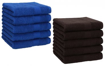 Betz 10 Piece Towel Set PREMIUM 100% Cotton 10 Face Cloths Colour: royal blue & dark brown