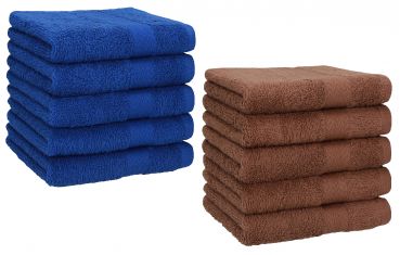 Betz Paquete de 10 toallas faciales PREMIUM 100% algodón tamaño 30x30 cm azul y marrón nuez
