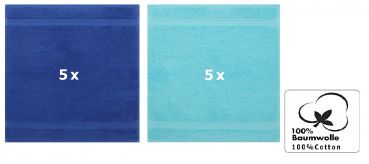 Betz 10 Stück Seiftücher PREMIUM 100% Baumwolle Seiflappen Set 30x30 cm Farbe royalblau und türkis