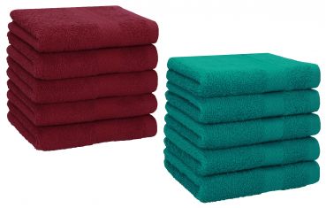Betz 10 Piece Towel Set PREMIUM 100% Cotton 10 Face Cloths Colour: dark red & emerald green