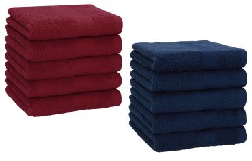 Betz 10 Piece Towel Set PREMIUM 100% Cotton 10 Face Cloths Colour: dark red & dark blue
