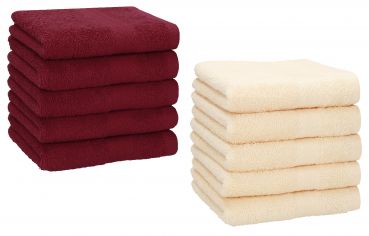Betz 10 Piece Towel Set PREMIUM 100% Cotton 10 Face Cloths Colour: dark red & beige