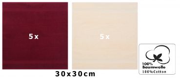 Betz 10 Stück Seiftücher PREMIUM 100% Baumwolle Seiflappen Set 30x30 cm Farbe dunkelrot und beige