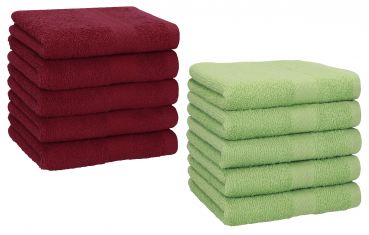 Betz 10 Piece Towel Set PREMIUM 100% Cotton 10 Face Cloths Colour: dark red & apple green