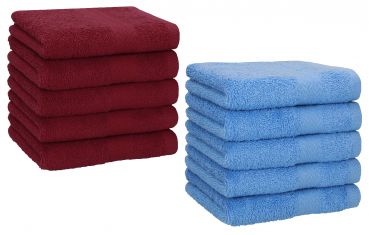 Betz Paquete de 10 piezas de toalla facial PREMIUM tamaño 30x30cm 100% algodón en rojo oscuro y azul celeste