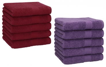 Betz 10 Piece Towel Set PREMIUM 100% Cotton 10 Face Cloths Colour: dark red & purple