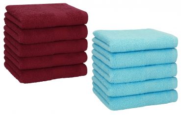 Betz 10 Piece Towel Set PREMIUM 100% Cotton 10 Face Cloths Colour: dark red & turquoise