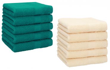 Betz 10 Piece Towel Set PREMIUM 100% Cotton 10 Face Cloths Colour: emerald green & beige