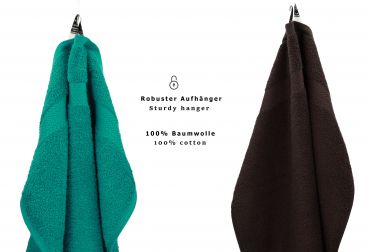 Betz 10 Piece Towel Set PREMIUM 100% Cotton 10 Face Cloths Colour: emerald green & dark brown