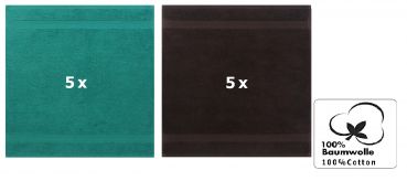 Betz 10 Stück Seiftücher PREMIUM 100% Baumwolle Seiflappen Set 30x30 cm Farbe smaragdgrün und dunkelbraun