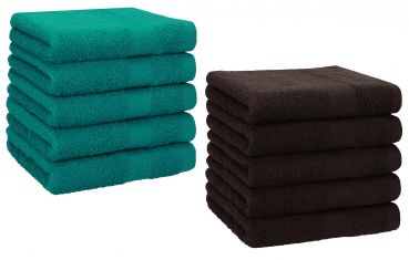 Betz 10 Piece Towel Set PREMIUM 100% Cotton 10 Face Cloths Colour: emerald green & dark brown