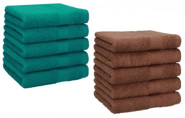 Lot de 10 serviettes débarbouillettes Premium couleur: vert émeraude & noisette, taille: 30x30 cm de Betz