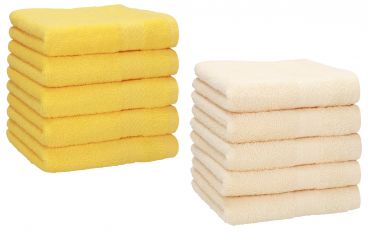 Betz Paquete de 10 piezas de toalla facial PREMIUM tamaño 30x30cm 100% algodón en amarillo y beige