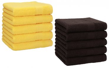 Betz 10 Piece Towel Set PREMIUM 100% Cotton 10 Face Cloths Colour: yellow & dark brown