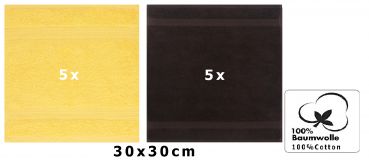 Lot de 10 serviettes débarbouillettes Premium couleur: jaune & marron foncé, taille: 30x30 cm de Betz