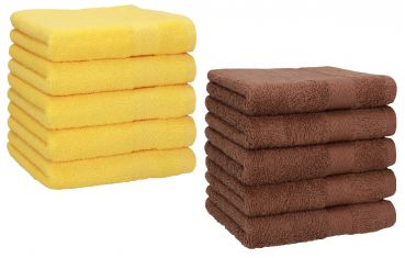 Betz Paquete de 10 piezas de toalla facial PREMIUM tamaño 30x30cm 100% algodón en amarillo y marrón nuez