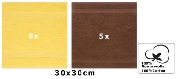 Betz 10 Stück Seiftücher PREMIUM 100% Baumwolle Seiflappen Set 30x30 cm Farbe gelb und nussbraun