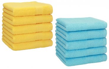 Betz 10 Piece Towel Set PREMIUM 100% Cotton 10 Face Cloths Colour: yellow & turquoise