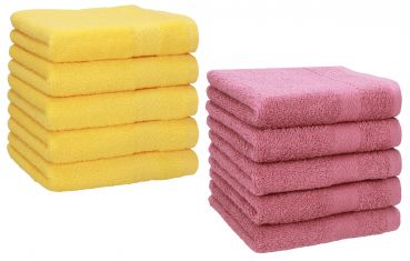 Betz 10 Piece Towel Set PREMIUM 100% Cotton 10 Face Cloths Colour: yellow & old rose