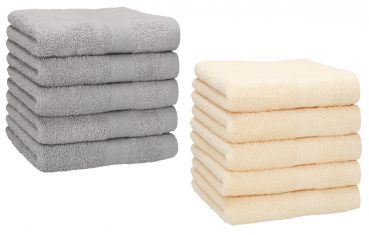 Betz 10 Piece Towel Set PREMIUM 100% Cotton 10 Face Cloths Colour: silver grey & beige