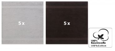 Betz 10 Stück Seiftücher PREMIUM 100% Baumwolle Seiflappen Set 30x30 cm Farbe silbergrau und dunkelbraun