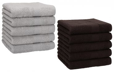 Betz 10 Piece Towel Set PREMIUM 100% Cotton 10 Face Cloths Colour: silver grey & dark brown