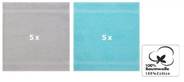 Lot de 10 serviettes débarbouillettes Premium couleur: gris argenté & turquoise, taille: 30x30 cm de Betz