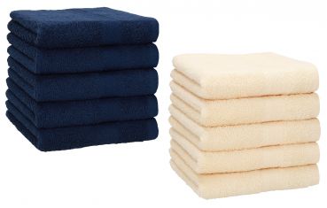 Betz 10 Piece Towel Set PREMIUM 100% Cotton 10 Face Cloths Colour: dark blue & beige