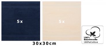 Betz 10 Stück Seiftücher PREMIUM 100% Baumwolle Seiflappen Set 30x30 cm Farbe dunkelblau und beige