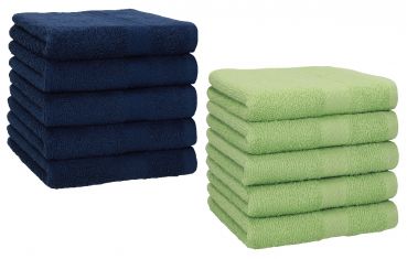 Betz 10 Piece Towel Set PREMIUM 100% Cotton 10 Face Cloths Colour: dark blue & apple green
