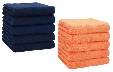 Betz 10 Piece Towel Set PREMIUM 100% Cotton 10 Face Cloths Colour: dark blue & orange