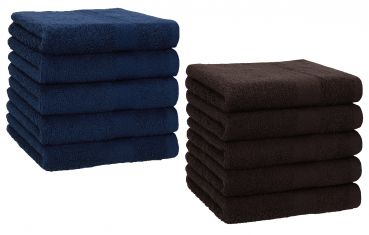 Betz 10 Piece Towel Set PREMIUM 100% Cotton 10 Face Cloths Colour: dark blue & dark brown