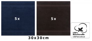 Betz 10 Stück Seiftücher PREMIUM 100% Baumwolle Seiflappen Set 30x30 cm Farbe dunkelblau und dunkelbraun