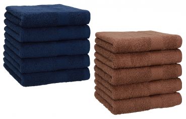Lot de 10 serviettes débarbouillettes Premium couleur: bleu foncé & noisette, taille: 30x30 cm de Betz