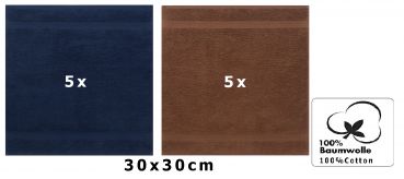 Betz 10 Stück Seiftücher PREMIUM 100% Baumwolle Seiflappen Set 30x30 cm Farbe dunkelblau und nussbraun