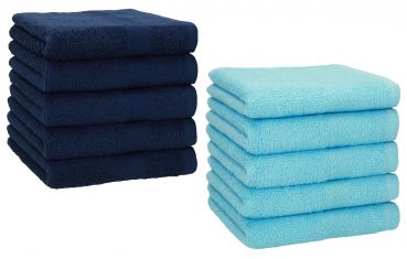 Betz 10 Piece Towel Set PREMIUM 100% Cotton 10 Face Cloths Colour: dark blue & turquoise