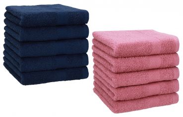 Betz 10 Piece Towel Set PREMIUM 100% Cotton 10 Face Cloths Colour: dark blue & old rose