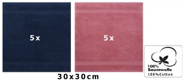 Betz 10 Stück Seiftücher PREMIUM 100% Baumwolle Seiflappen Set 30x30 cm Farbe dunkelblau und altrosa