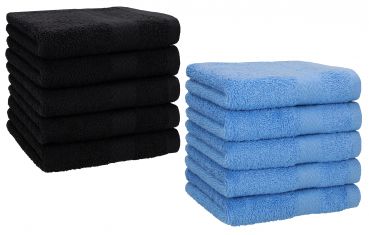 Betz 10 Piece Towel Set PREMIUM 100% Cotton 10 Face Cloths Colour: black & light blue