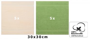 Betz 10 Stück Seiftücher PREMIUM 100% Baumwolle Seiflappen Set 30x30 cm Farbe beige und apfelgrün