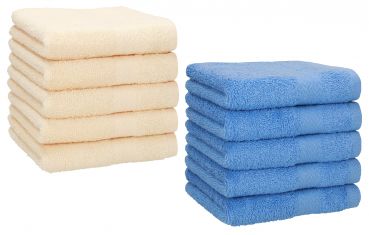 Betz 10 Piece Towel Set PREMIUM 100% Cotton 10 Face Cloths Colour: beige & light blue