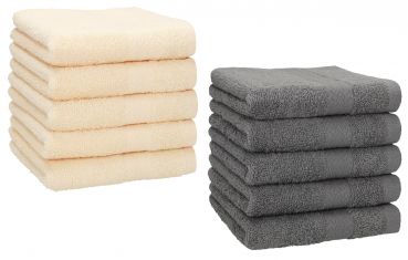 Lot de 10 serviettes débarbouillettes Premium couleur: beige & gris anthracite, taille: 30x30 cm de Betz