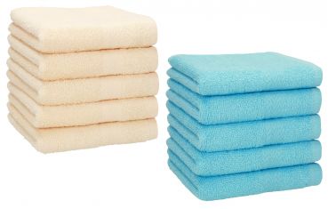 Lot de 10 serviettes débarbouillettes Premium couleur: beige & turquoise, taille: 30x30 cm de Betz