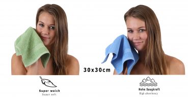 Betz Paquete de 10 piezas de toalla facial PREMIUM tamaño 30x30cm 100% algodón en verde manzana y azul celeste