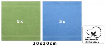 Betz 10 Stück Seiftücher PREMIUM 100% Baumwolle Seiflappen Set 30x30 cm Farbe apfelgrün und hellblau